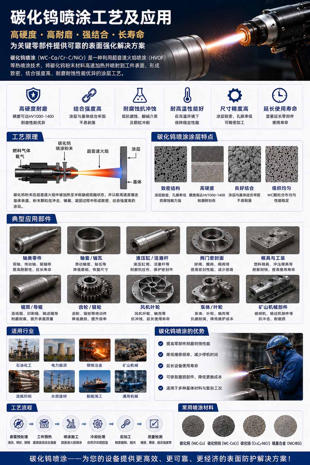 碳化钨喷涂工艺|高硬度耐磨表面强化方案与应用